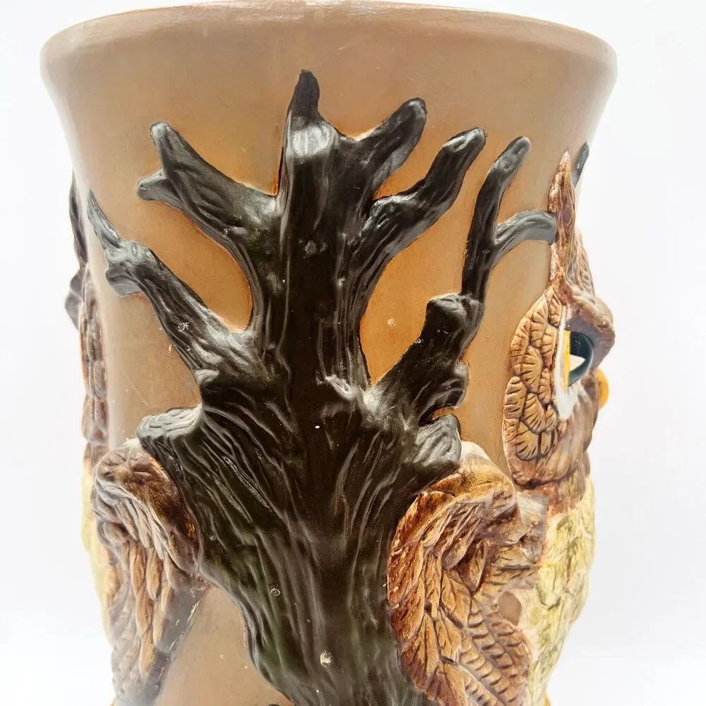 Vtg Ceramic Owl Umbrella Stand Holder 16 inches Floor Vase